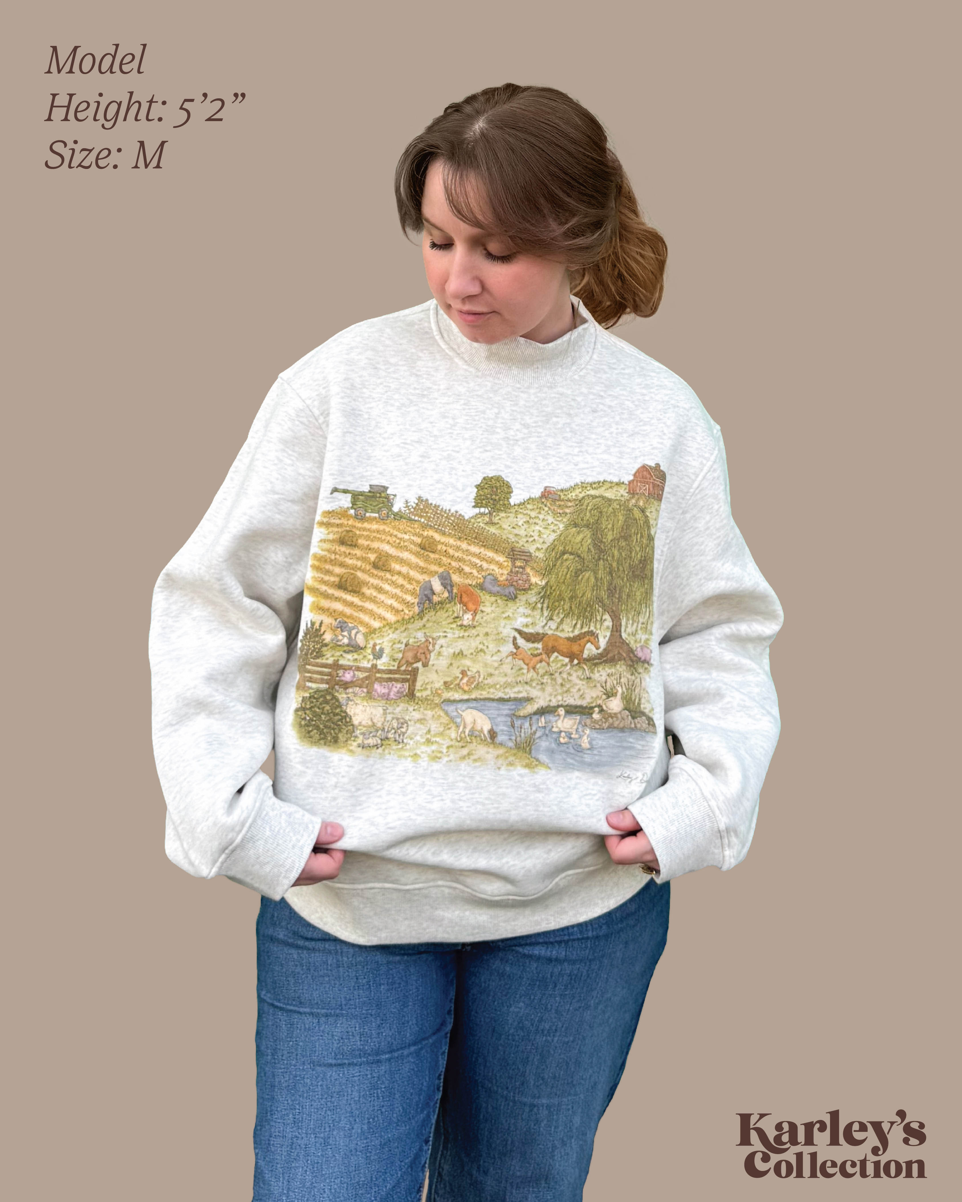 Farm Scene on Ribbed Mockneck Sweatshirt