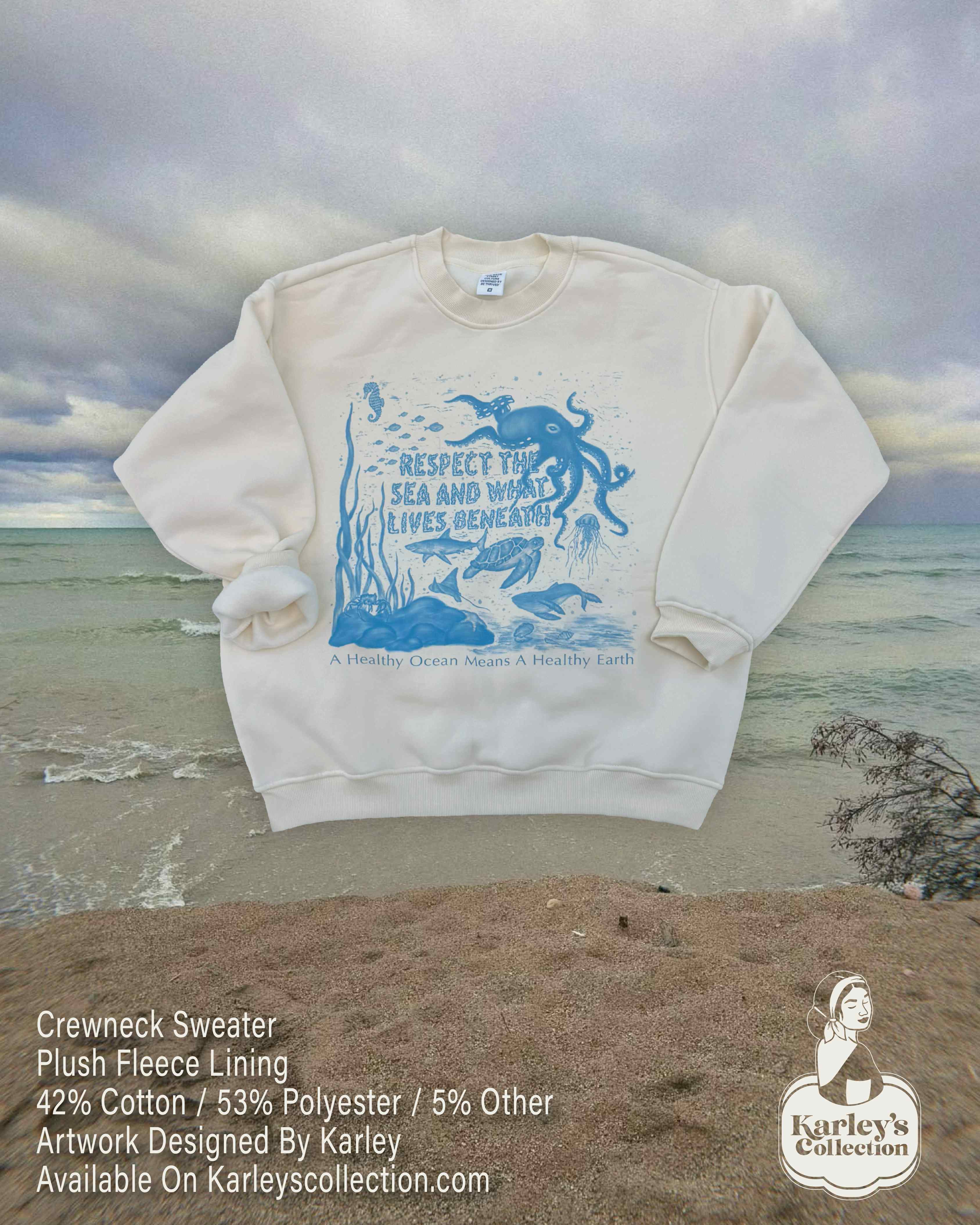Respect The Sea Design on Ribbed Crewneck Sweatshirt