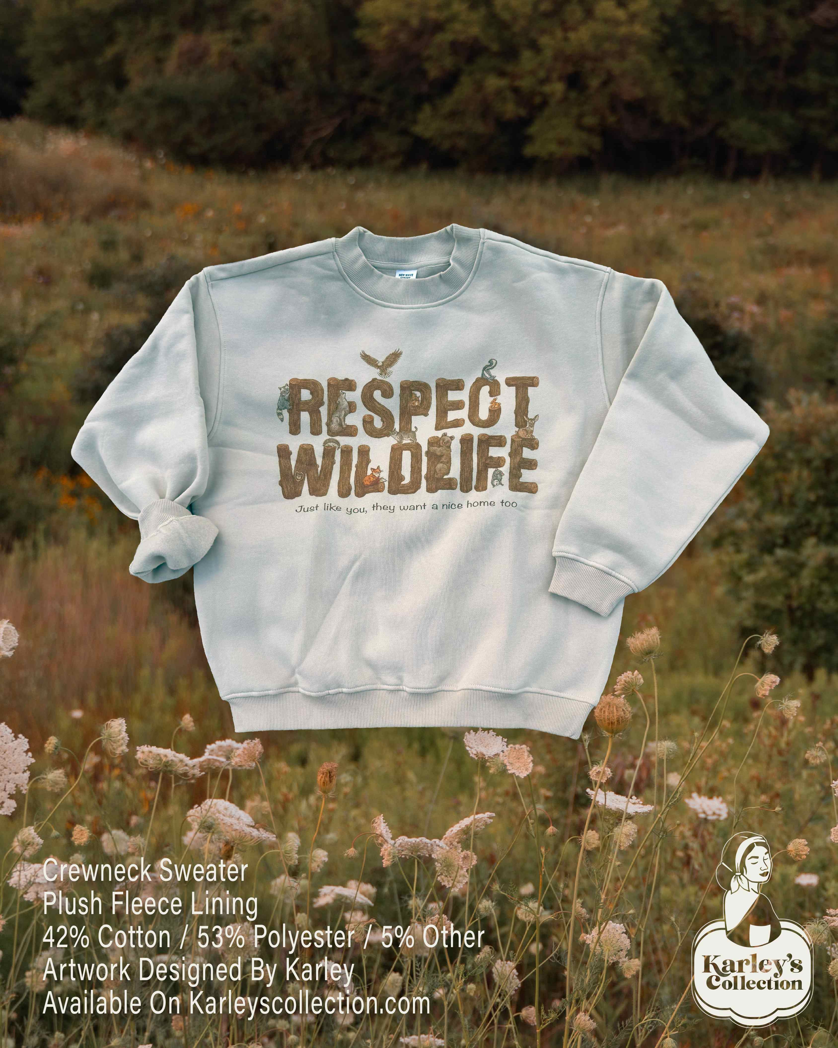 Respect Wildlife Design on Ribbed Crewneck Sweatshirt
