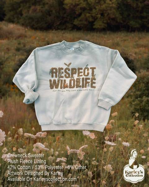 Respect Wildlife Design on Ribbed Crewneck Sweatshirt