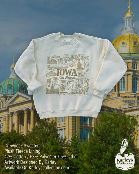 Iowa Design on Ribbed Crewneck Sweatshirt